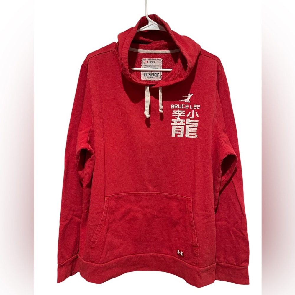 Mens Under Armour Roots Of Fight Bruce Lee Red Hoodie Size Large LOOSE